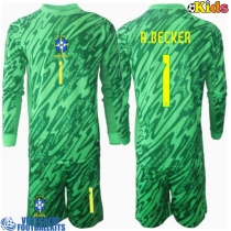 Brazil Alisson Becker #1 Goalkeeper Replica Home Minikit Copa America 2024 Long Sleeve (+ pants)